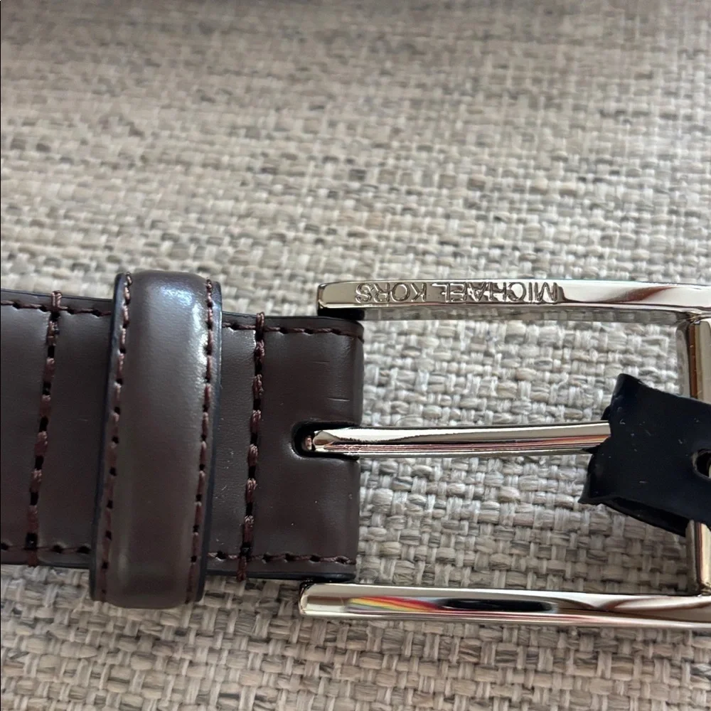Michael Kors brown leather 31mm RECT dress pants belt size 34 NWT